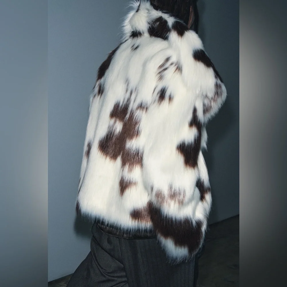 NWT Zara Bloggers Fav Cow Print ZW COLLECTION FAUX FUR JACKET LIMITED EDITION S - Picture 6 of 12